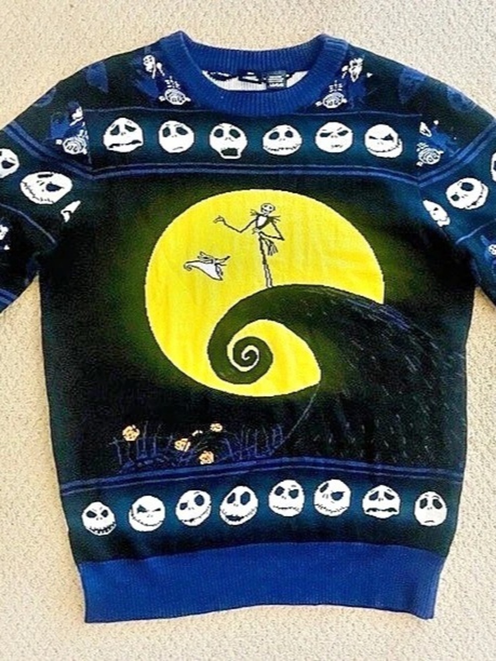 Disney Nightmare B4 Christmas Jack Skellington Moon Halloween Sweater Sz Adult l